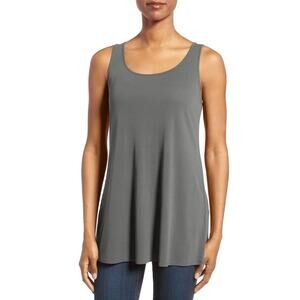 Eileen Fisher 100% Silk Scoop Neck Long Tunic Tank Top Gray Women's Size PP